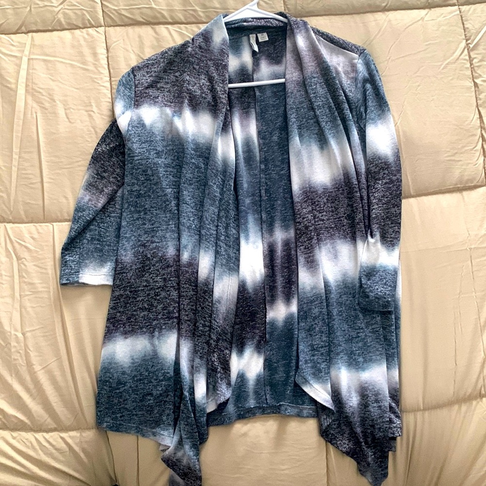 Blue multi open front sweater